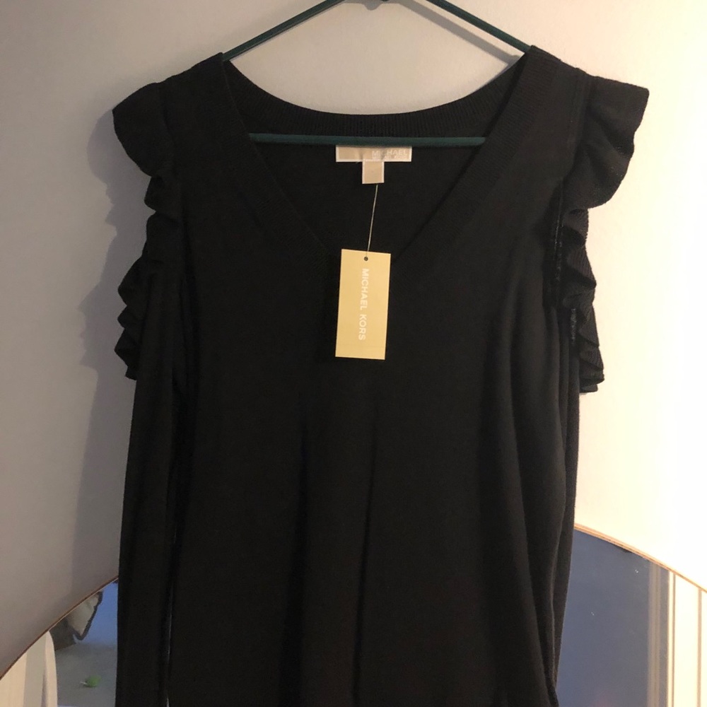 Michael Kors Black Peek-A-Boo Shoulder Sweater